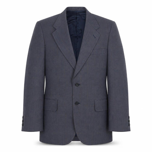 Front view of Focus Oneill men’s blue plaid polyester jacket suit jacket, size 38, regular
