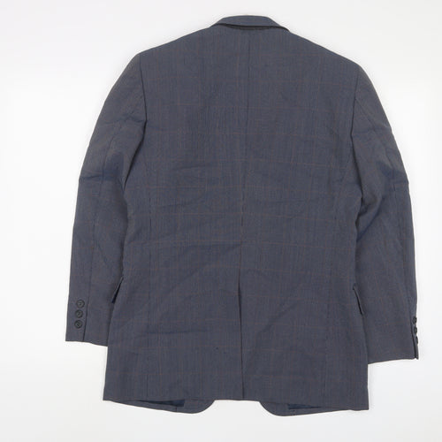 Focus Oneill Mens Blue Plaid Polyester Jacket Suit Jacket Size 38 Regular