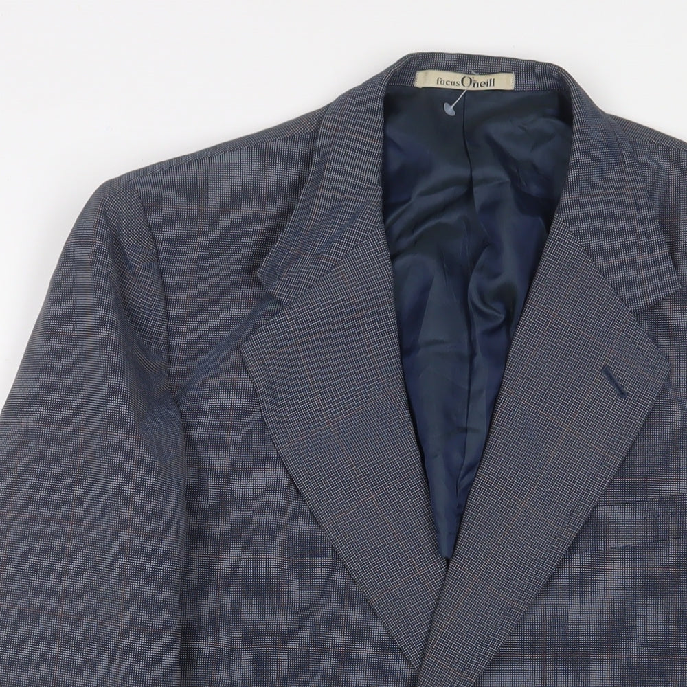 Focus Oneill Mens Blue Plaid Polyester Jacket Suit Jacket Size 38 Regular