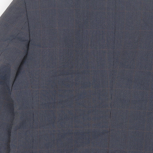 Focus Oneill Mens Blue Plaid Polyester Jacket Suit Jacket Size 38 Regular