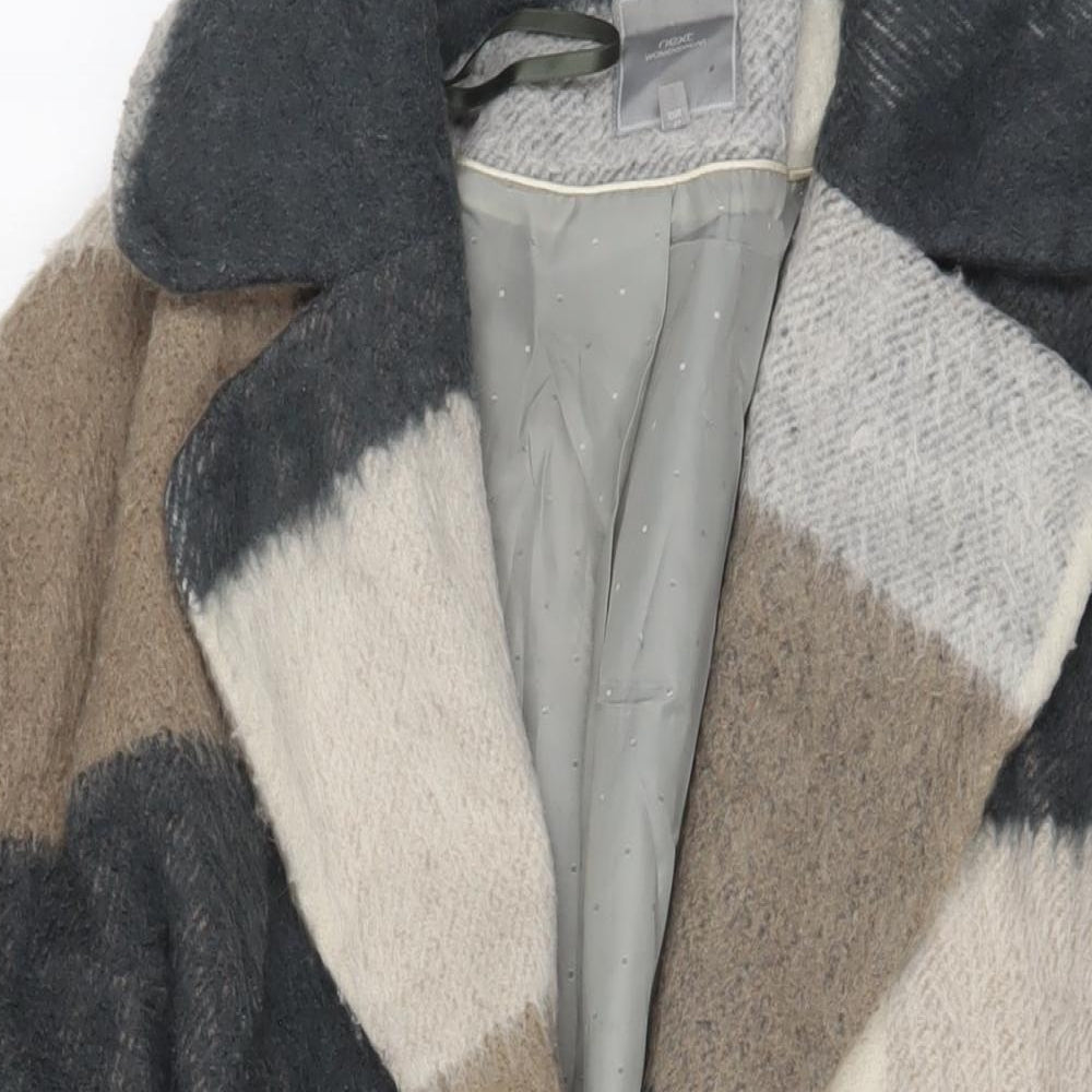 NEXT Womens Brown Plaid Overcoat Coat Size 14 Tie - Belted