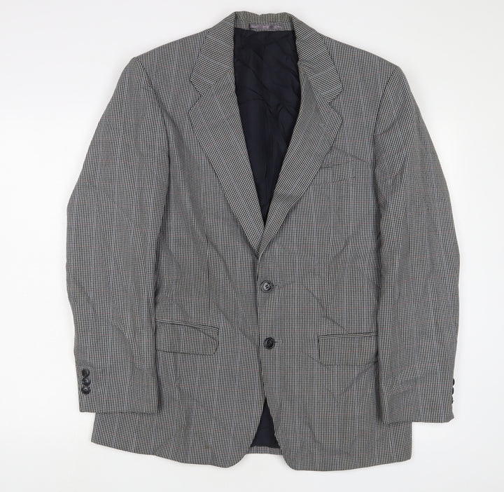 St Michael Mens Grey Plaid Polyester Jacket Suit Jacket Size 38 Regular