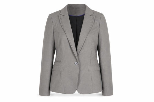 Front view of Linea women’s grey jacket blazer, size UK 16, button