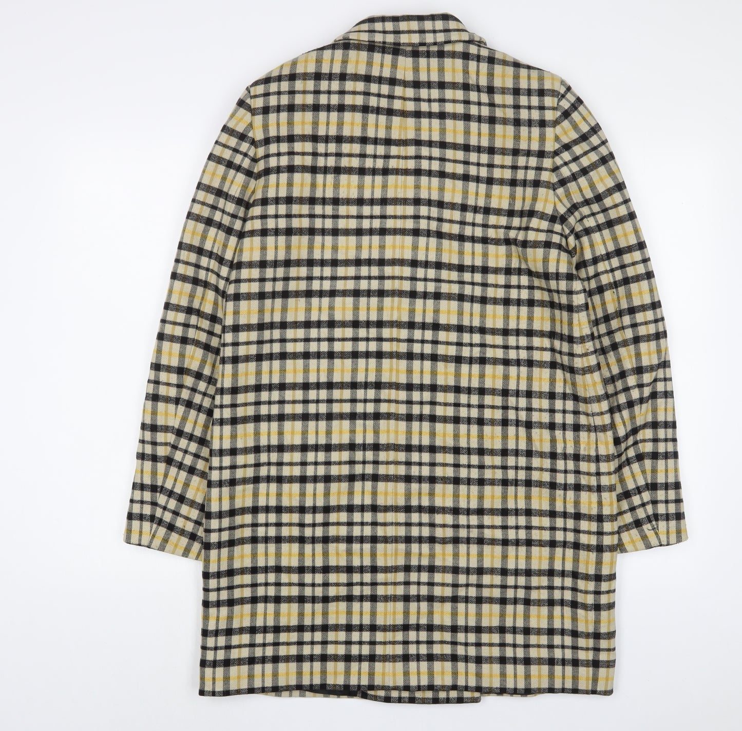 Zara Womens Yellow Plaid Overcoat Coat Size S Button