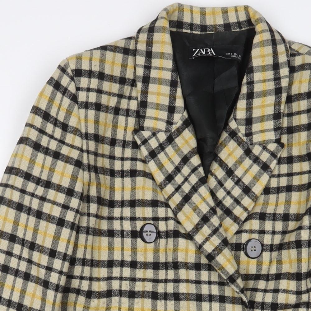 Zara Womens Yellow Plaid Overcoat Coat Size S Button