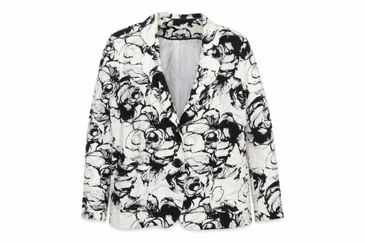 Front view of Classics women’s black geometric jacket blazer, size UK 16, button