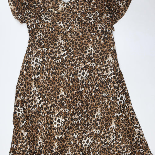 Change Womens Brown Animal Print Polyester A-Line Size 20 V-Neck Zip