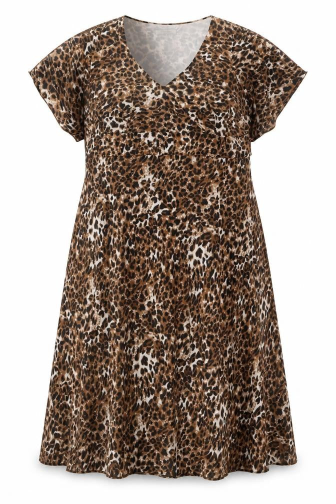 Front view of Change women’s brown animal print polyester a-line, size UK 20, v-neck zip