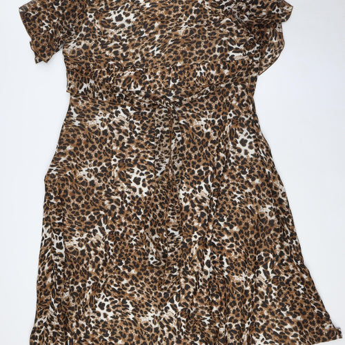 Change Womens Brown Animal Print Polyester A-Line Size 20 V-Neck Zip