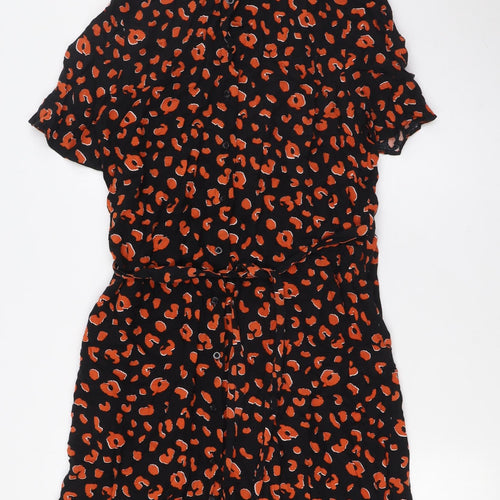 Dorothy Perkins Womens Black Animal Print Viscose A-Line Size 14 Collared Button