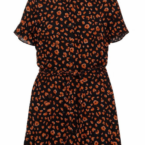Dorothy Perkins Womens Black Animal Print Viscose A-Line Size 14 Collared Button