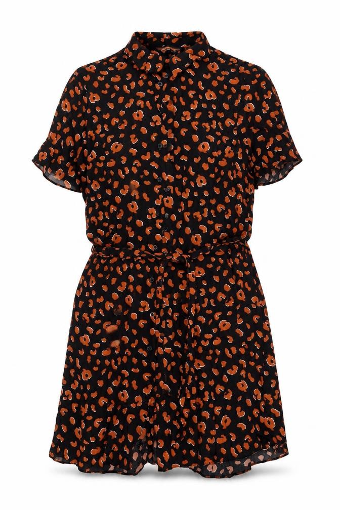 Dorothy Perkins Womens Black Animal Print Viscose A-Line Size 14 Collared Button