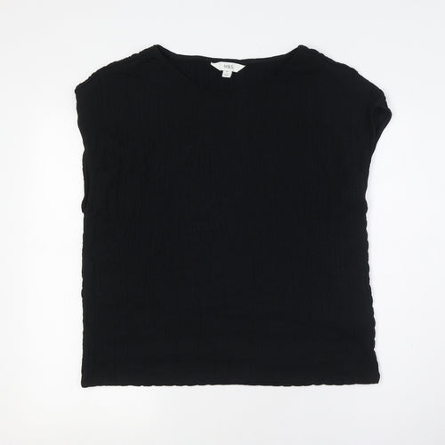 Marks and Spencer Womens Black Polyester Basic Button-Up Size 16 Round Neck