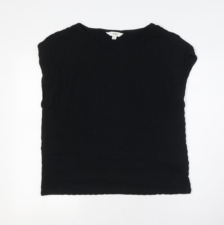 Marks and Spencer Womens Black Polyester Basic Button-Up Size 16 Round Neck