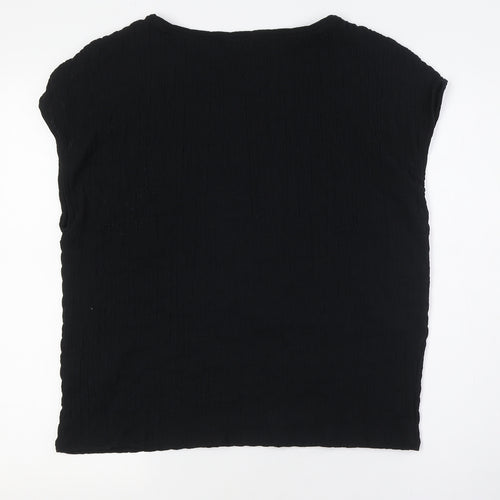 Marks and Spencer Womens Black Polyester Basic Button-Up Size 16 Round Neck