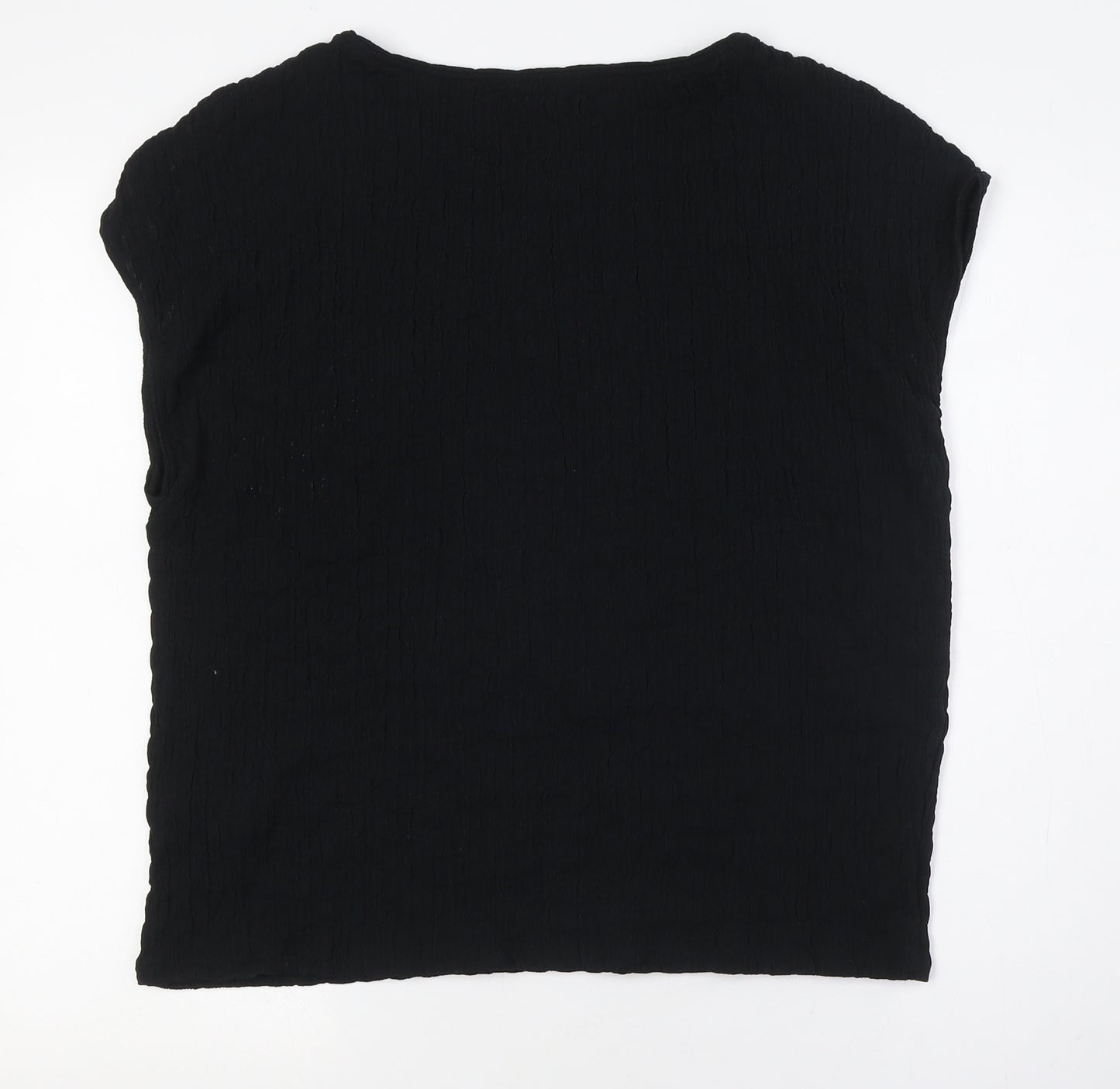 Marks and Spencer Womens Black Polyester Basic Button-Up Size 16 Round Neck