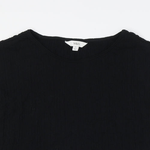 Marks and Spencer Womens Black Polyester Basic Button-Up Size 16 Round Neck