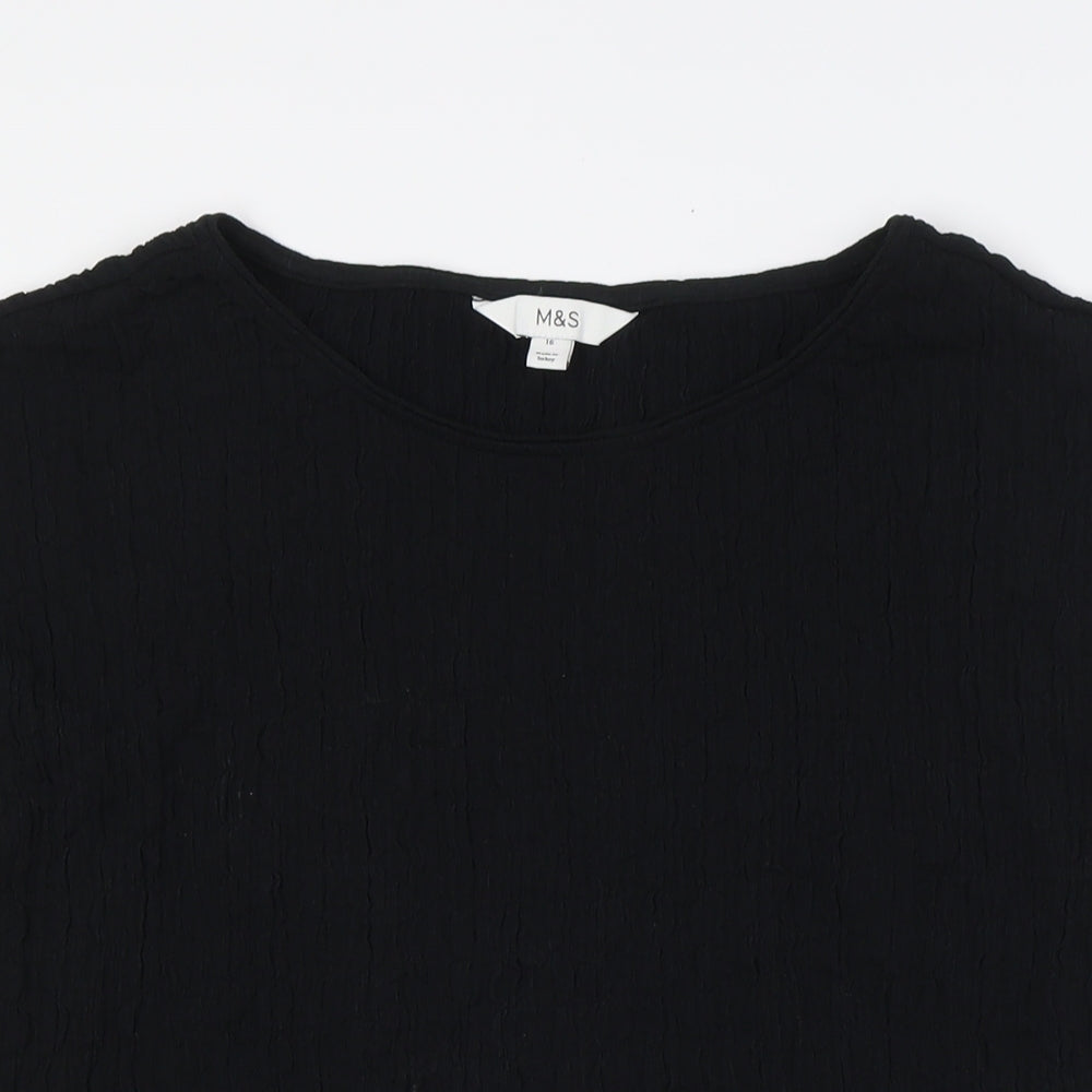 Marks and Spencer Womens Black Polyester Basic Button-Up Size 16 Round Neck
