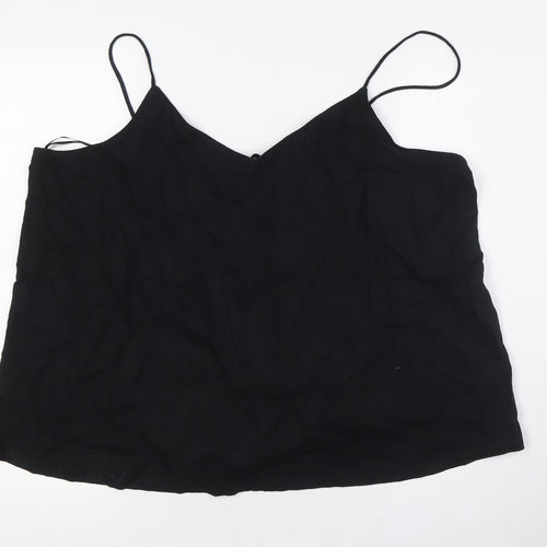 Marks and Spencer Womens Black Linen Basic Button-Up Size 20 V-Neck - Tie Back