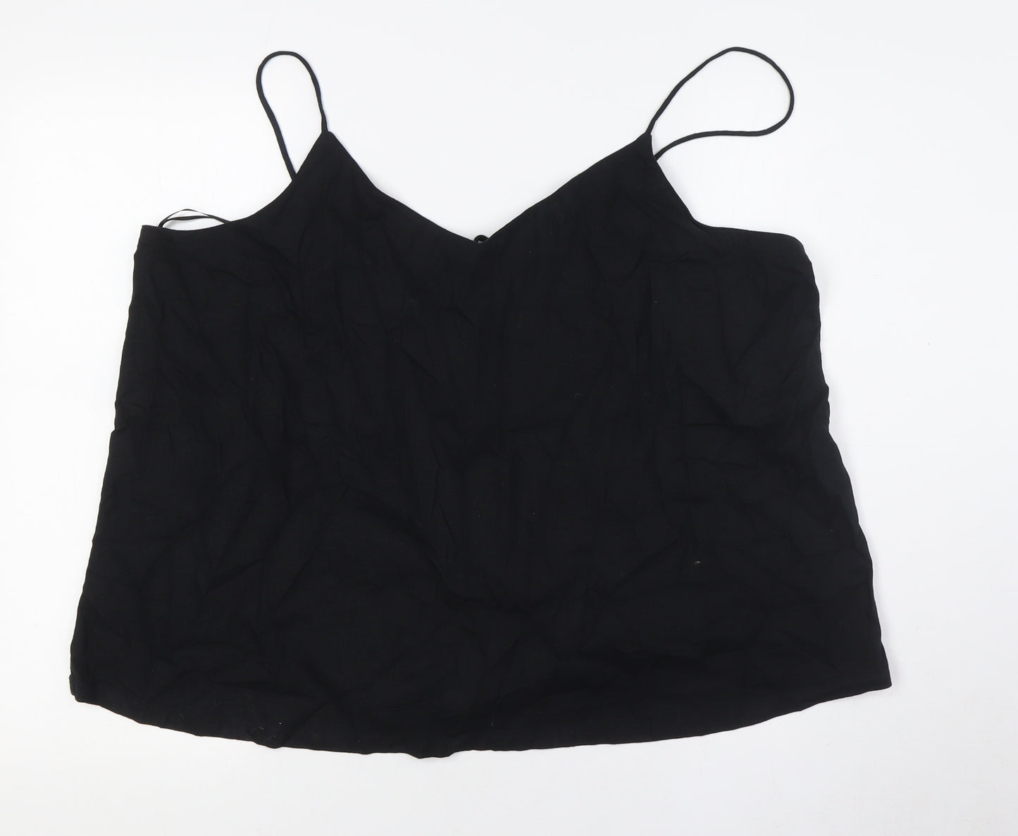Marks and Spencer Womens Black Linen Basic Button-Up Size 20 V-Neck - Tie Back