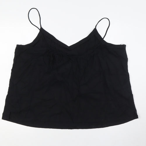 Marks and Spencer Womens Black Linen Basic Button-Up Size 20 V-Neck - Tie Back
