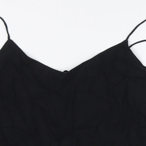 Marks and Spencer Womens Black Linen Basic Button-Up Size 20 V-Neck - Tie Back