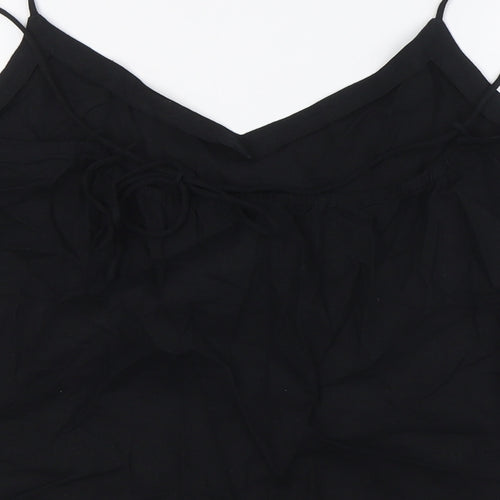 Marks and Spencer Womens Black Linen Basic Button-Up Size 20 V-Neck - Tie Back