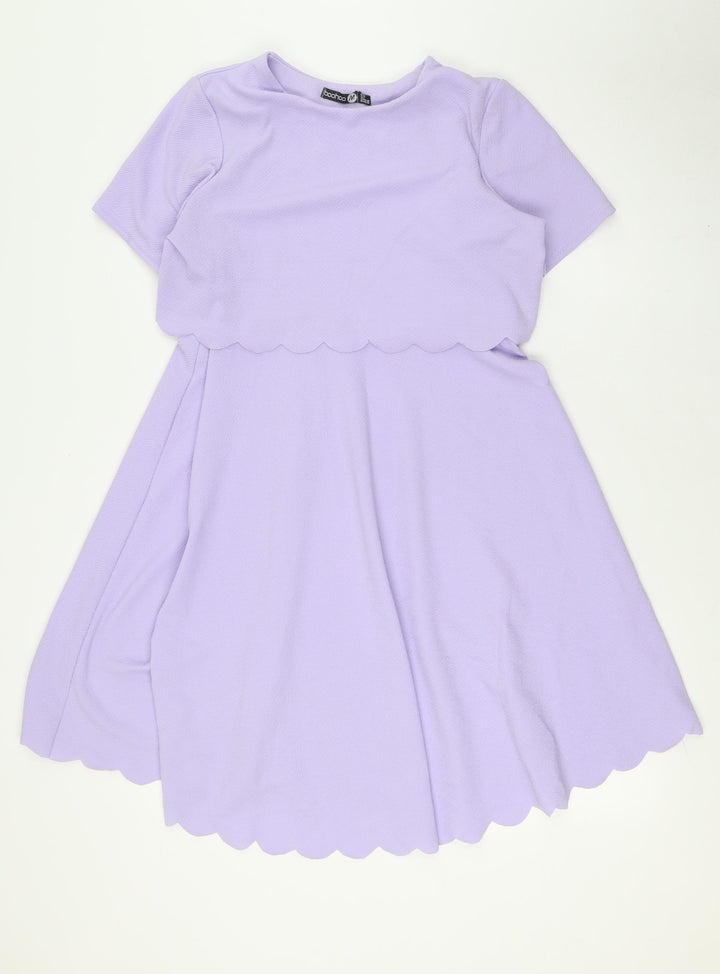 Boohoo Womens Purple Polyester A-Line Size 12 Round Neck