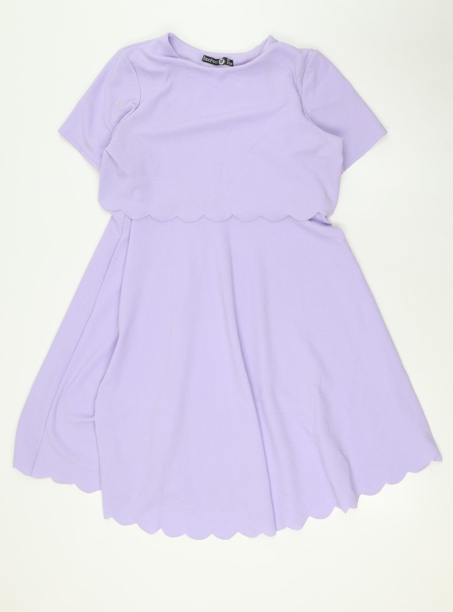 Boohoo Womens Purple Polyester A-Line Size 12 Round Neck
