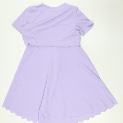 Boohoo Womens Purple Polyester A-Line Size 12 Round Neck