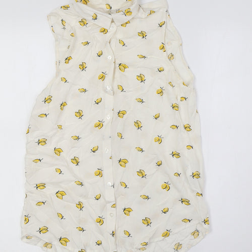 H&M Womens Ivory Viscose Basic Button-Up Size 4 Collared - Lemon Fabric