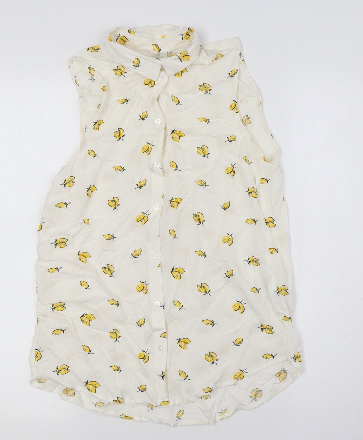 H&M Womens Ivory Viscose Basic Button-Up Size 4 Collared - Lemon Fabric