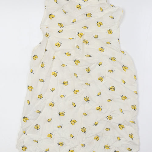 H&M Womens Ivory Viscose Basic Button-Up Size 4 Collared - Lemon Fabric