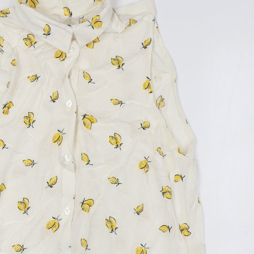 H&M Womens Ivory Viscose Basic Button-Up Size 4 Collared - Lemon Fabric
