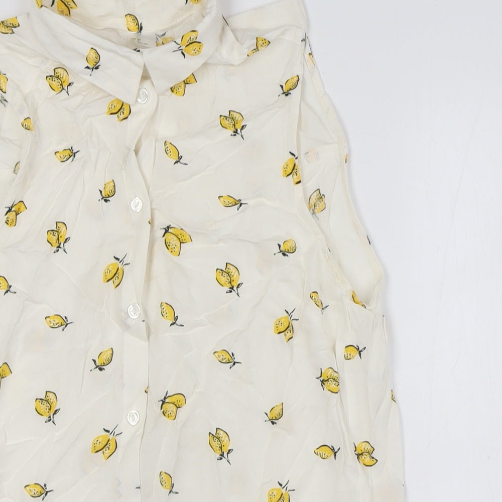 H&M Womens Ivory Viscose Basic Button-Up Size 4 Collared - Lemon Fabric