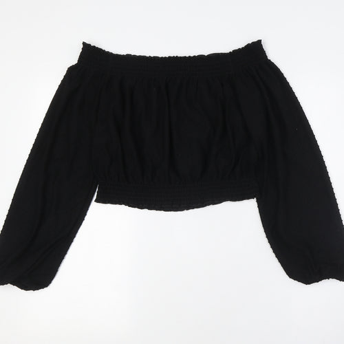 Divided by H&M Womens Black Polyester Basic Button-Up Size M Off the Shoulder