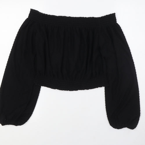 Divided by H&M Womens Black Polyester Basic Button-Up Size M Off the Shoulder