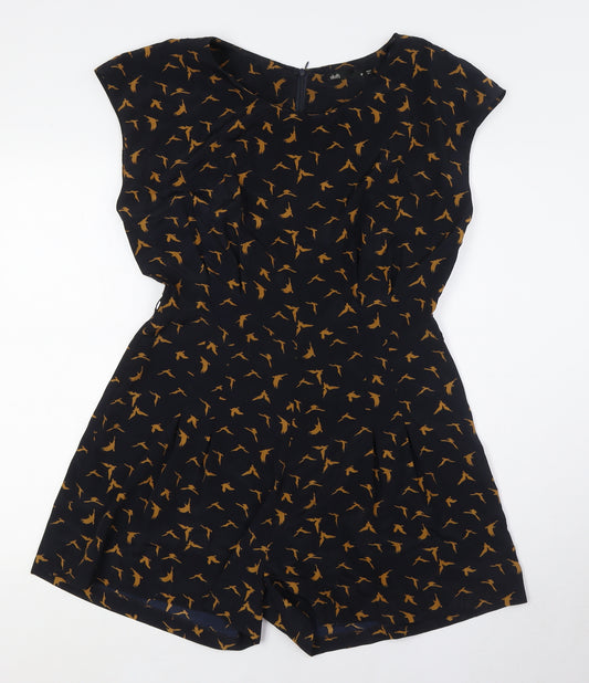 Dotti Womens Black Polyester Playsuit One-Piece Size 12 L3 in Zip - Bird Fabric