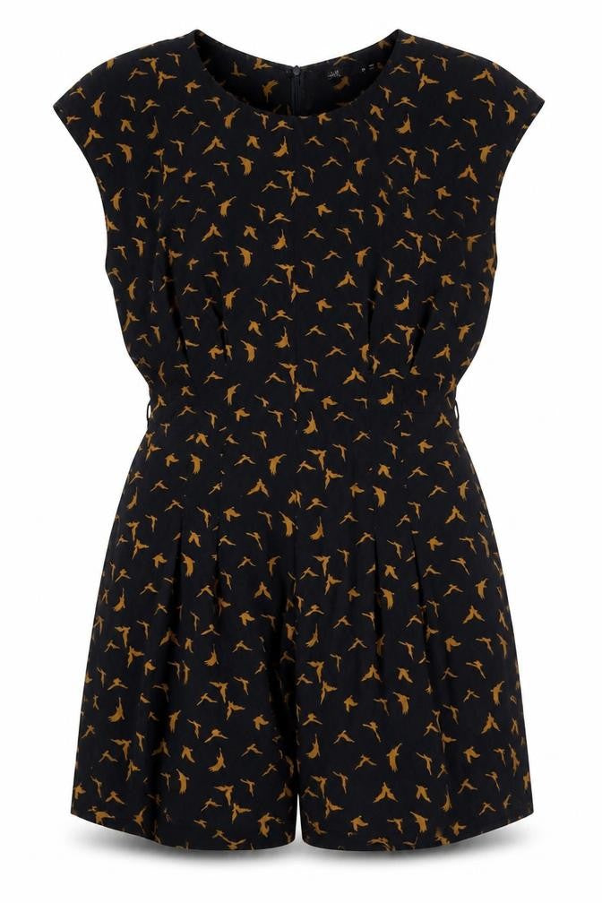 Dotti Womens Black Polyester Playsuit One-Piece Size 12 L3 in Zip - Bird Fabric