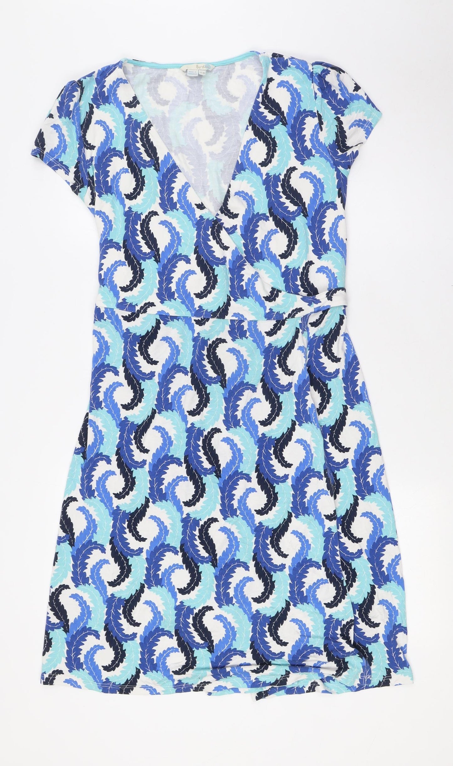Boden Womens Blue Viscose A-Line Size 12 V-Neck Tie