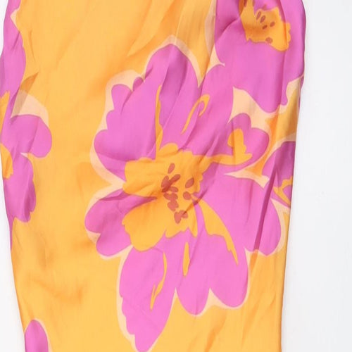 Bershka Womens Orange Floral Polyester A-Line Size XS Scoop Neck - Pink Flowers