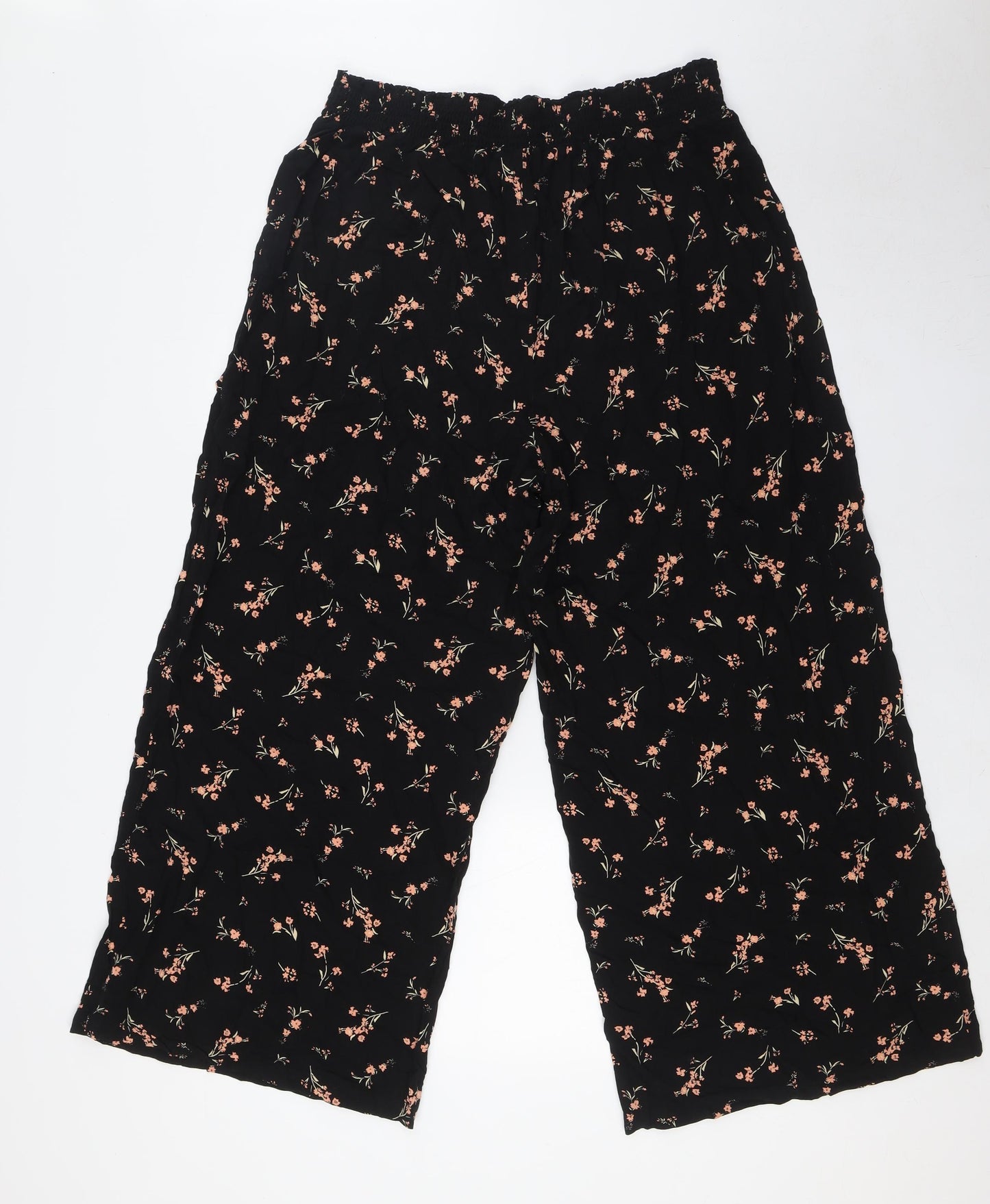 New Look Womens Black Floral Viscose Trousers Size 18 L28 in Regular - Orang Flowers