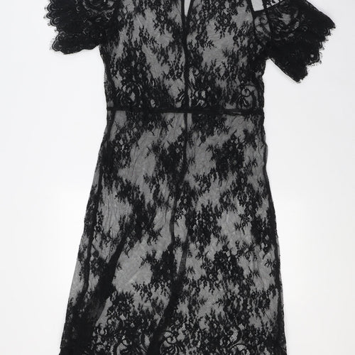 Marks and Spencer Womens Black Polyamide A-Line Size 10 Round Neck - Lace, Cold Shoulder