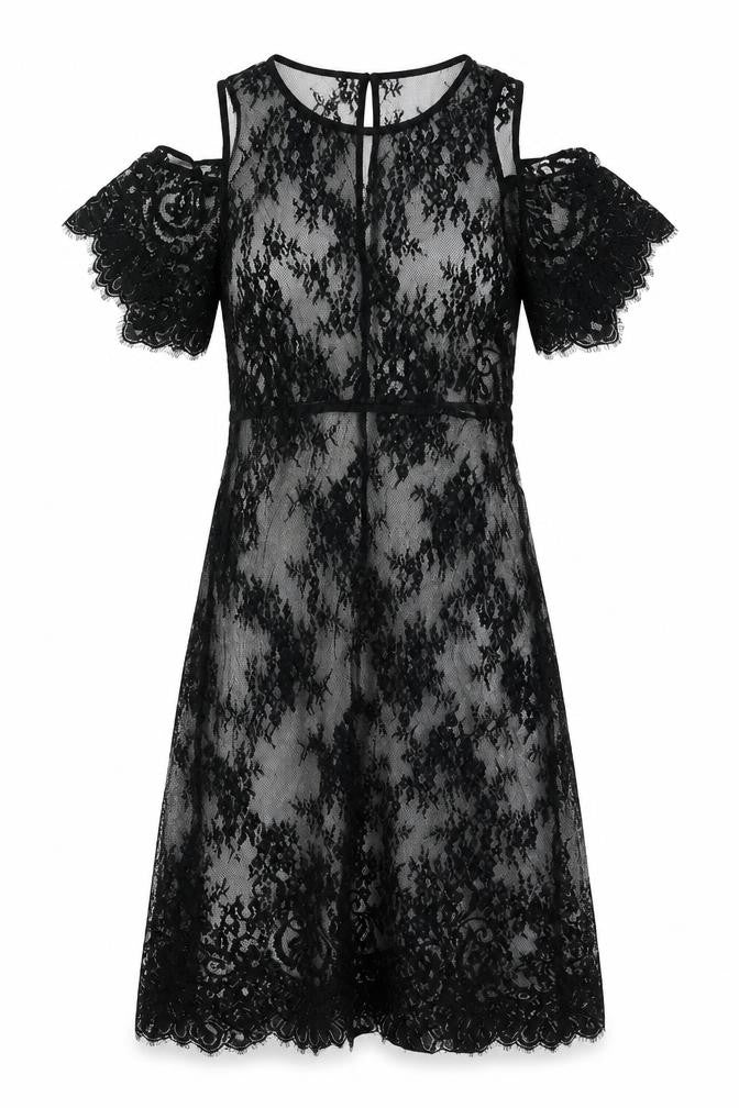Marks and Spencer Womens Black Polyamide A-Line Size 10 Round Neck - Lace, Cold Shoulder