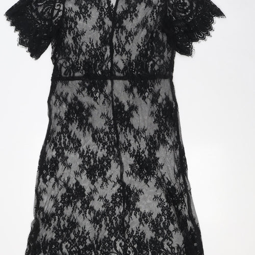 Marks and Spencer Womens Black Polyamide A-Line Size 10 Round Neck - Lace, Cold Shoulder