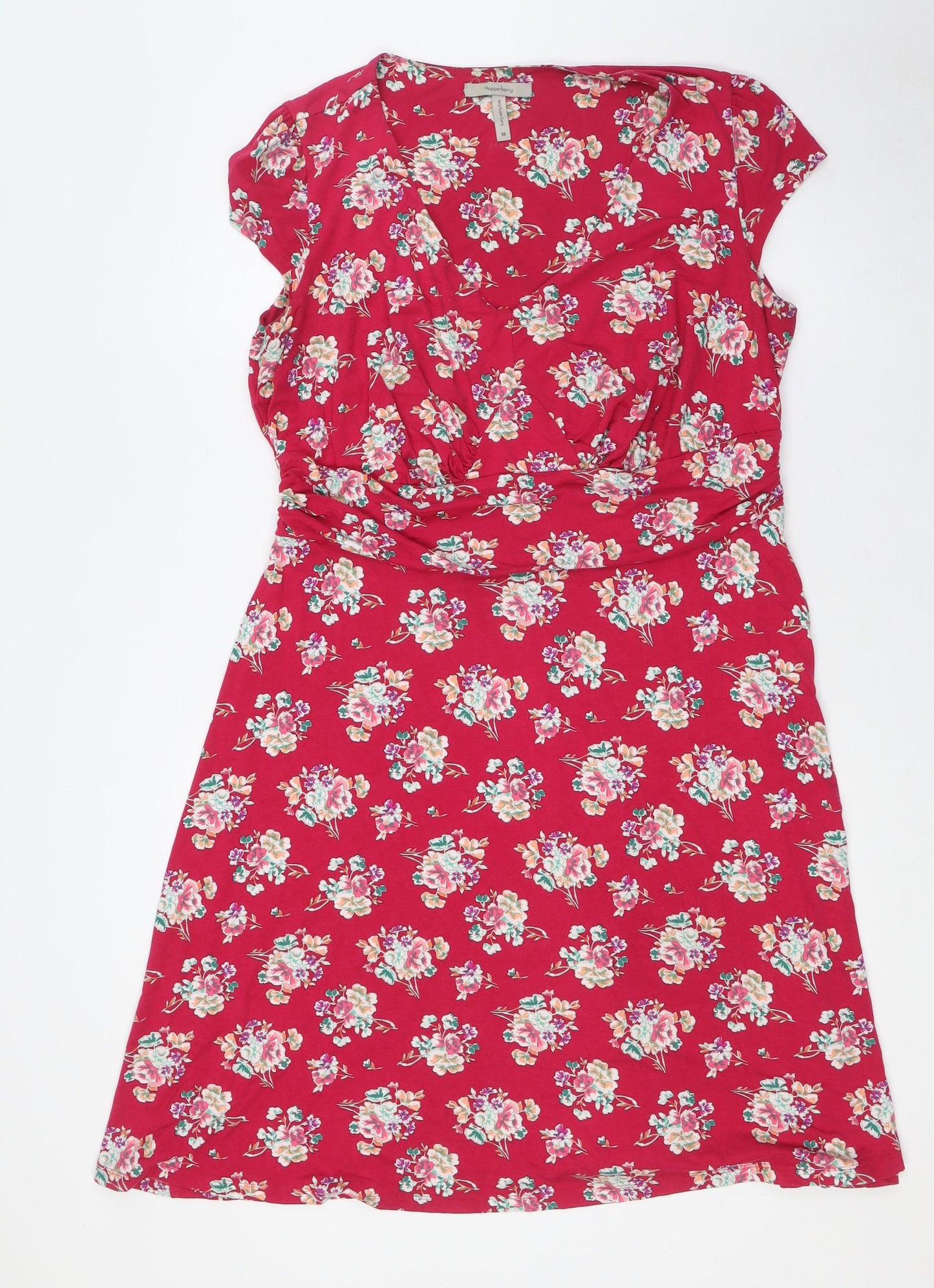 Pepperberry Womens Red Floral Viscose A-Line Size 18 V-Neck - Super Curvy