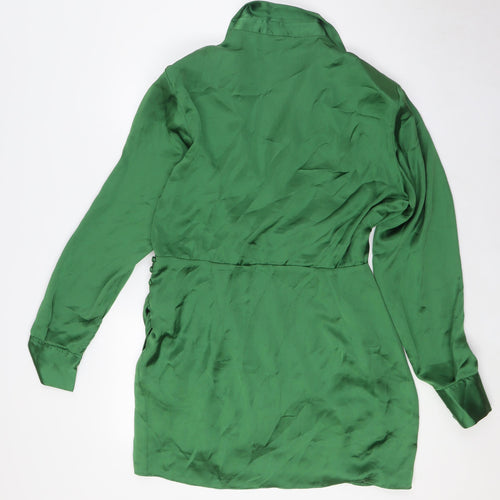 Zara Womens Green Polyester A-Line Size L Collared Zip