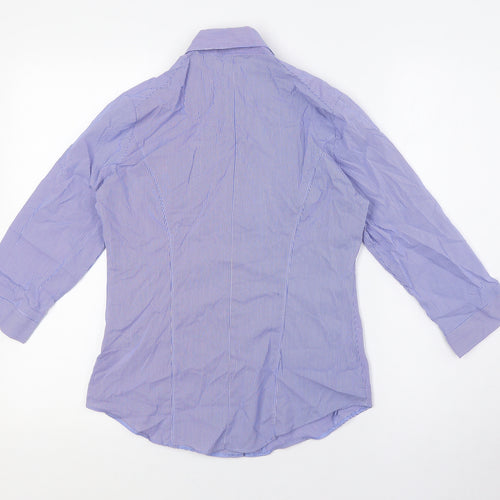 Marks and Spencer Womens Blue Striped Cotton Basic Button-Up Size 8 Collared