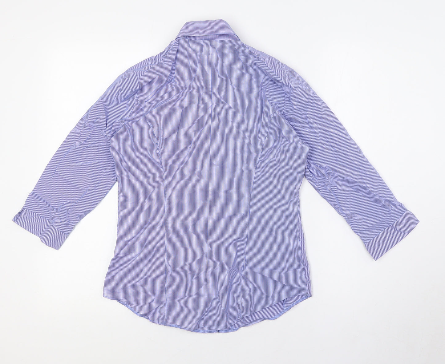 Marks and Spencer Womens Blue Striped Cotton Basic Button-Up Size 8 Collared