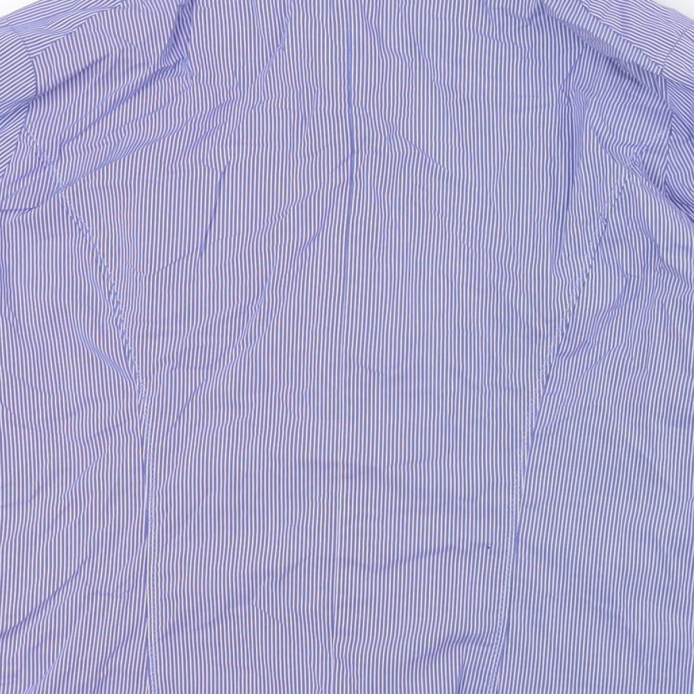 Marks and Spencer Womens Blue Striped Cotton Basic Button-Up Size 8 Collared